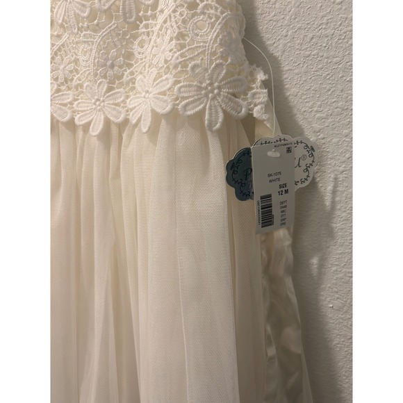 Popatu Baby Girls Ivory Floral Lace Tulle Special Occasion Dress 12M - Picture 3 of 5